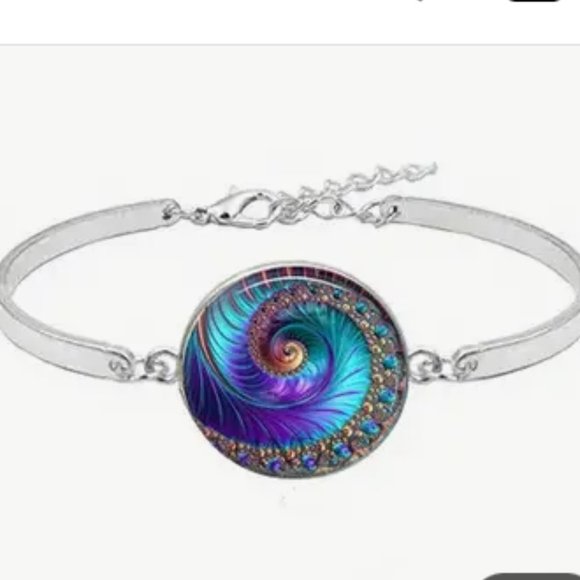 Blue Spiral Conch Peacock Feather Key chain, Bracelet, Necklace, Earrings - Picture 6 of 6